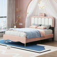thumbnail image 1 of Pink Twin Bed Frame for Teen, Cartoon Rabbit-Shaped Twin Size Bed with Headboard for Girls, Cute Upholstered Twin Frame, Upholstered Twin Size Platform Bed Frame, Modern Bedroom Furniture, 1 of 8