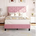 thumbnail image 1 of Pink Twin Bed Frame, Twin Size Upholstered Bed Frame, Twin Size Heavy-Duty Platform Bed Frame with Height Adjustable Fabric Headboard, Strong Wood Slat Support/No Box Spring Needed, 1 of 6