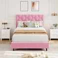 thumbnail image 1 of Pink Twin Bed Frame with Upholstered Headboard, Heavy-Duty Platform Bed Frame with Strong Wood Slats, No Box Spring Needed/Noise Free/Easy Assembly, 1 of 9