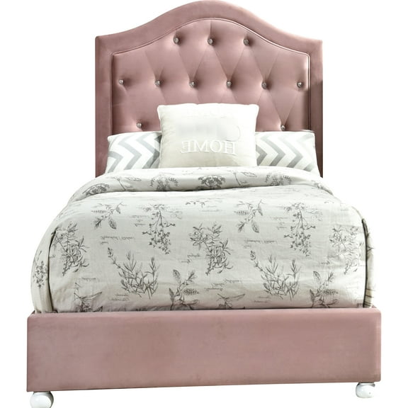 Pink Twin Bed With Comfortable Padding And Arched Head Design Elegant Upholstered Headboard Solid Base