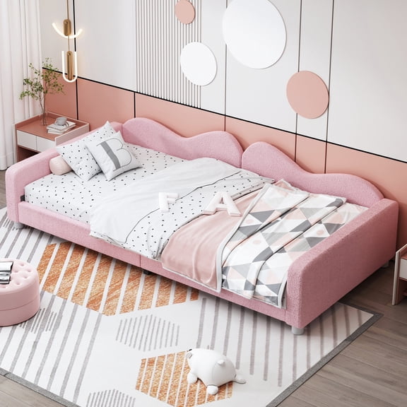 Pink Twin Daybed | Create a Cute and Comfortable Space for Relaxation, No Foundation Needed | Enjoy Stable Support with 12 Slats