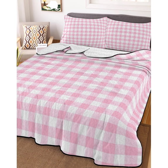 Pink Twin XL Size Down Alternative Comforter, Lightweight Comforter Quilt Bedding Set with Pillow Shams Country French Rustic Buffalo Plaid Modern Art All Seasons Bed Comforter Duvet Insert 68"x98"
