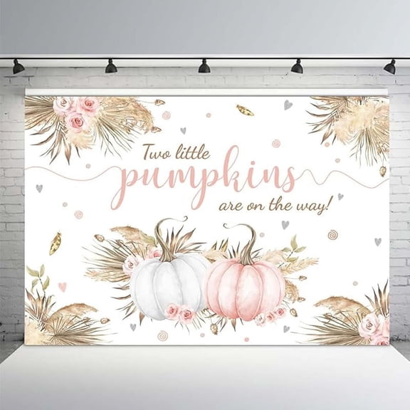 Pink Twins Boho Fall Pumpkin Twins Baby Shower Groovy Backdrop Bohemian Floral Autumn Two Little Pumpkins Photography Background Welcome Party Decorations Supplies Banner Photo Studio Props