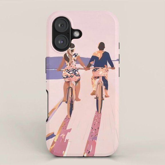 Pink Two Women Cycling and Holding Hands Tough Case for Apple iPhone, Polycarbonate and TPU