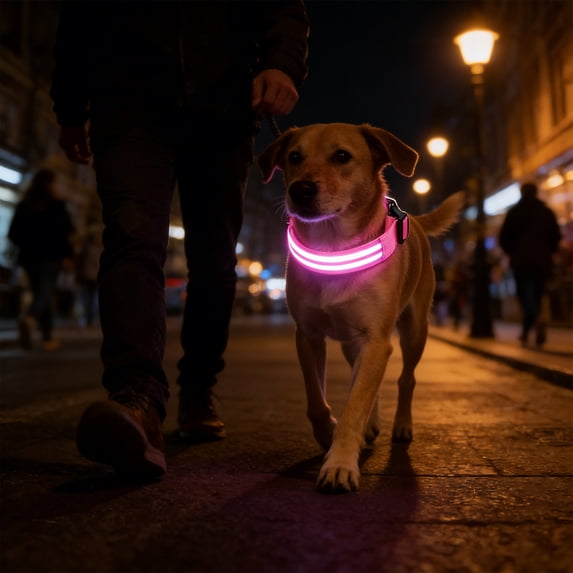 Pink USB Rechargeable LED Dog Collar for Small Medium Dogs - 3 Mode Light Up Collar with Reflective Strip Waterproof Glowing Safety Collar for Night Visibility and Evening Walks