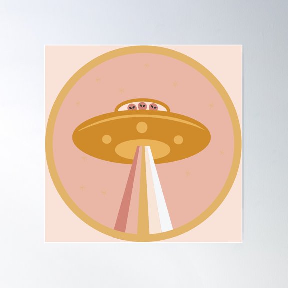 Pink Ufo Sticker With Special Visitors Poster Wall Art, Modern Wall Decor For Living Room Bedroom, 24x24 UNFRAMED