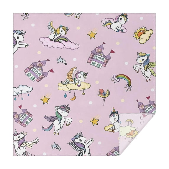 Pink Unicorn Castle Pattern Square Tablecloth,Waterproof Square Table Cover,Wipeable Spillproof Washable Table Cover for Home Kitchen Party Decor 52"x52"(132x132cm)
