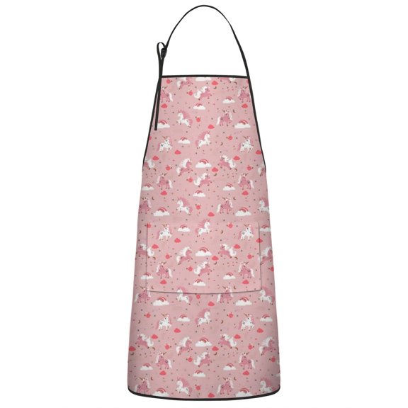 Pink Unicorn Cloud Heart Pattern Apron-Garden Aprons for Women with Pockets-Cotton Linen Waterproof Kitchen Cooking Gardening Aprons Adjustable for Kitchen,Cooking,BBQ and Salon 33x27 Inch