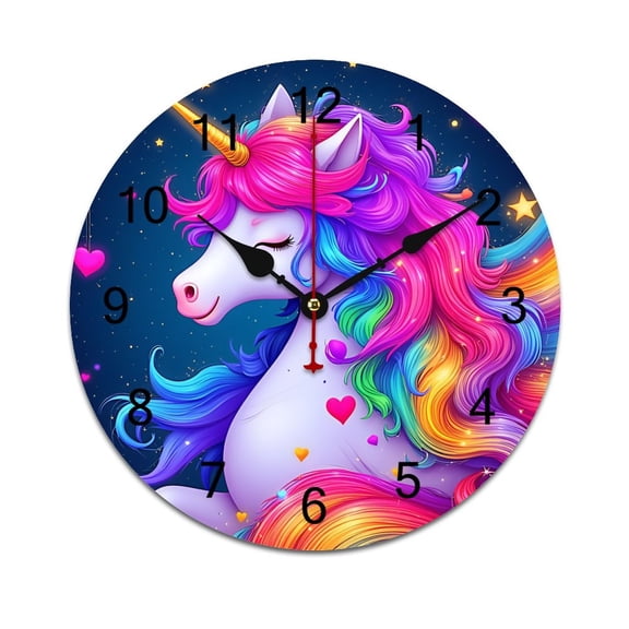 Pink Unicorn Colorful Sky Clouds Time Decorative Wall Clocks Round Large Wall Watch Bedroom Home Decor 10 12 14 Inch