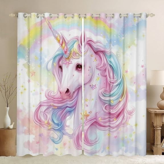Pink Unicorn Curtains Rainbow Unicorn 30%-50% Blackout Curtains Galaxy Stars Fantasy Decor Bedroom Curtains Kawaii Unicorn Window Curtains Princess Room Decor Curtains,2 Panels (42Wx84L)