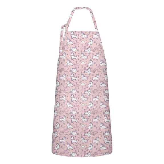 Pink Unicorn Doodle Pattern Apron-Garden Aprons for Women with Pockets-Cotton Linen Waterproof Kitchen Cooking Gardening Aprons Adjustable for Kitchen,Cooking,BBQ and Salon 33x27 Inch