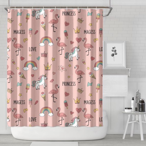 Pink Unicorn Flamingo Pattern Shower Curtain 84"x72" ,Bathroom Decorative Shower Curtains Set with 12 Hooks,Modern Waterproof Washable Shower Curtain
