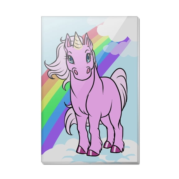 Pink Unicorn Floating on Cloud Rainbow Rectangle Acrylic Fridge Refrigerator Magnet