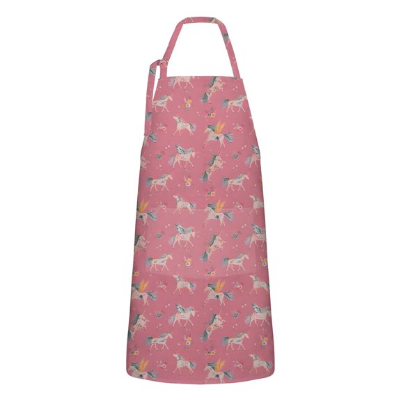 Pink Unicorn Floral Pattern Apron-Garden Aprons for Women with Pockets-Cotton Linen Waterproof Kitchen Cooking Gardening Aprons Adjustable for Kitchen,Cooking,BBQ and Salon 33x27 Inch