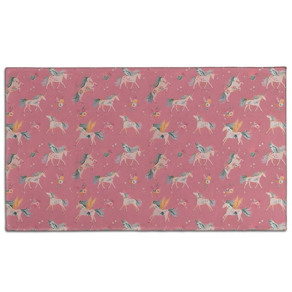 Pink Unicorn Floral Pattern Door Rugs,Washable Non Slip Door Mats Indoor,Decorative Door Mats,Entry Mat Indoor for Entrance,Bedroom,Kitchen,Bathroom,17"x30"