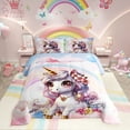 thumbnail image 1 of Pink Unicorn Full Bedding Sets , Rainbow Unicorn Comforter 3 Pcs Kawaii Rainbow Reversible Stars Bed Sets Teens Unicorn Room Decor All Season, 1 of 7