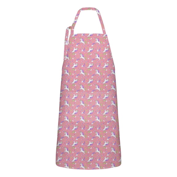 Pink Unicorn Heart Crescent Pattern Apron-Garden Aprons for Women with Pockets-Cotton Linen Waterproof Kitchen Cooking Gardening Aprons Adjustable for Kitchen,Cooking,BBQ and Salon 33x27 Inch