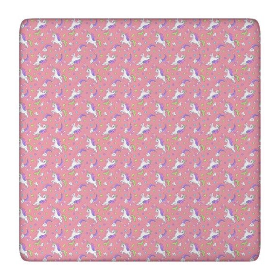 Pink Unicorn Heart Crescent Pattern Square Fitted Tablecloth with Elastic Edge,Square Table Cover,Washable Elastic Table Cover for Home Kitchen Party Decor 36"x36"
