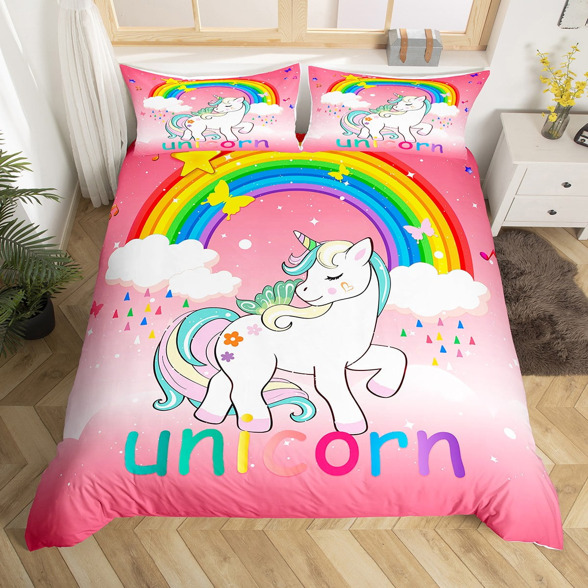 Erosebridal Cute Unicorn Duvet Cover Full Size - Kawaii Christmas Pink Bedding Set With Pillowcases For Kids Girls