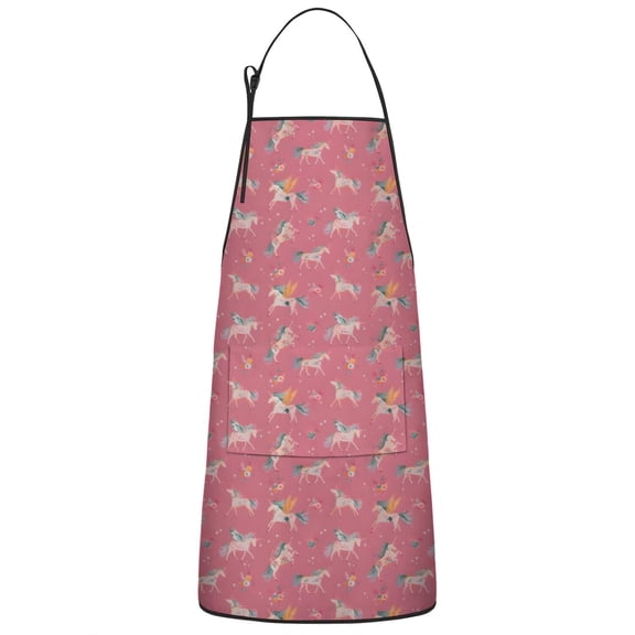 Pink Unicorn Pattern Apron-Garden Aprons for Women with Pockets-Cotton Linen Waterproof Kitchen Cooking Gardening Aprons Adjustable for Kitchen,Cooking,BBQ and Salon 33x27 Inch