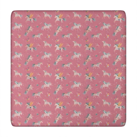 Pink Unicorn Pattern Square Fitted Tablecloth with Elastic Edge,Square Table Cover,Washable Elastic Table Cover for Home Kitchen Party Decor 34"x34"