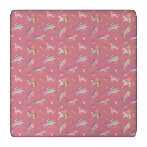 Pink Unicorn Pattern Square Fitted Tablecloth with Elastic Edge,Square Table Cover,Washable Elastic Table Cover for Home Kitchen Party Decor 36"x36"