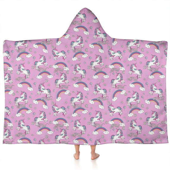 Pink Unicorn Rainbow Cloud Pattern Hooded Bath Towel,60"x35" for Ages 3 To 12 Kids, Quick Dry Lightweight Soft Microfiber Hood Beach Towel Cover Up for Kids