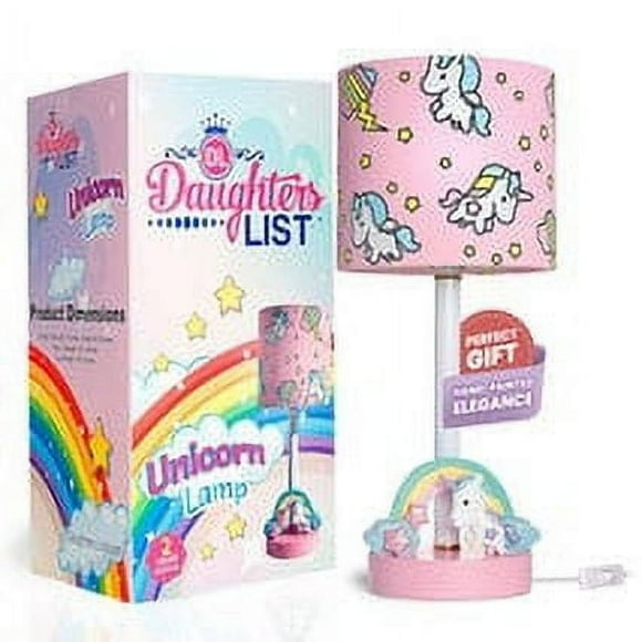 Pink Unicorn Rainbow Lamp - Handpainted Kids Bedside Table Light with Gift Box & Bulb - Unicorn Decor for Girls Bedroom - LED Nightstand Lamp - Glitter Shades - Ages 1-15