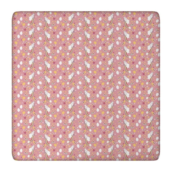Pink Unicorn Rainbow Star Pattern Square Fitted Tablecloth with Elastic Edge,Square Table Cover,Washable Elastic Table Cover for Home Kitchen Party Decor 36"x36"