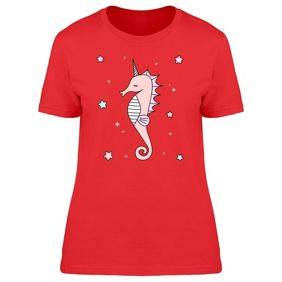Pink Unicorn Seahorse And Stars T-Shirt Women -Image by Shutterstock, Female Large