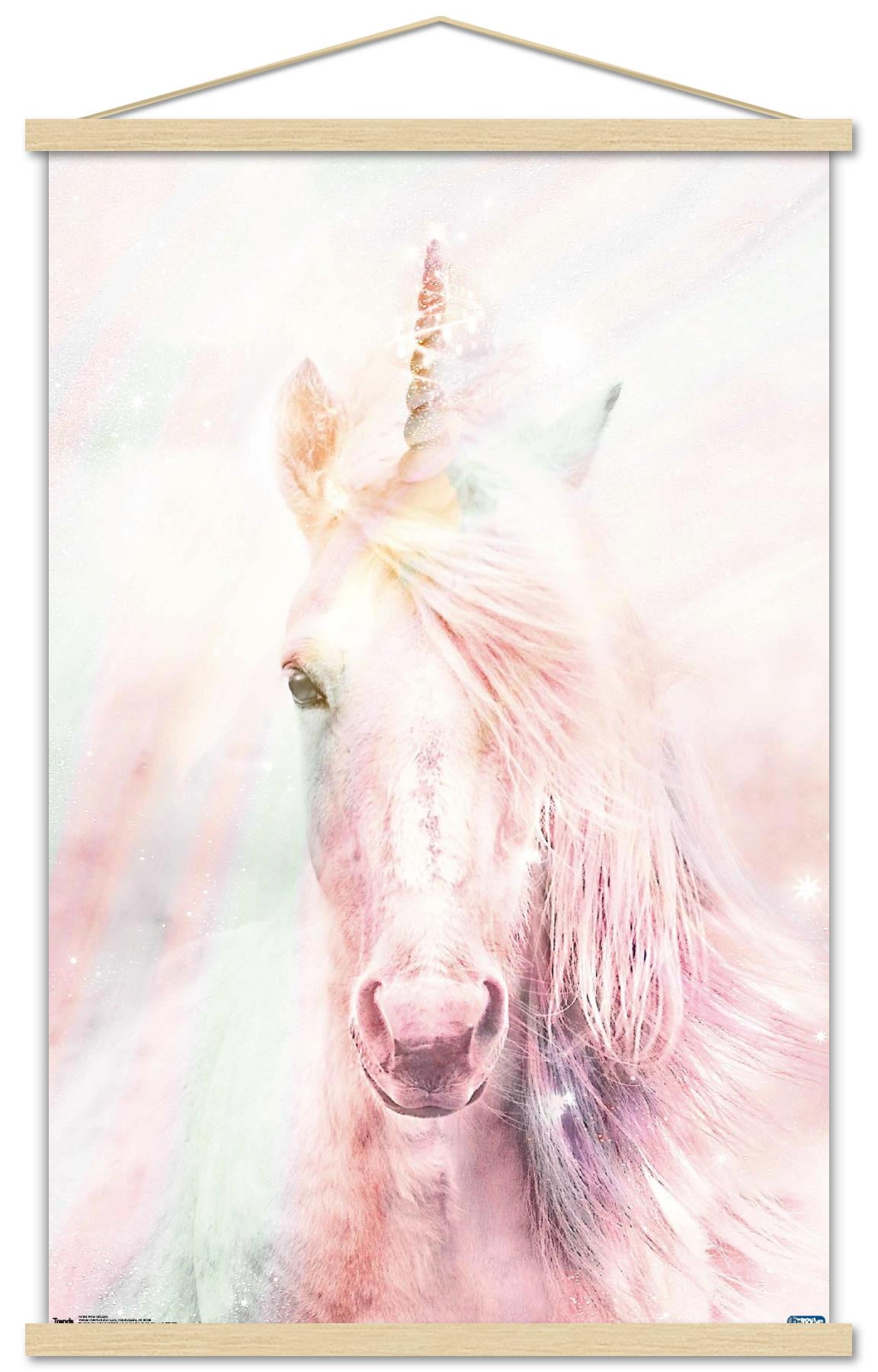 Pink Unicorn Wall Poster with Wooden Magnetic Frame, 22.375" x 34"