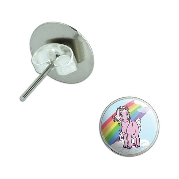 Pink Unicorn on Cloud - Rainbow Pony Pierced Stud Earrings