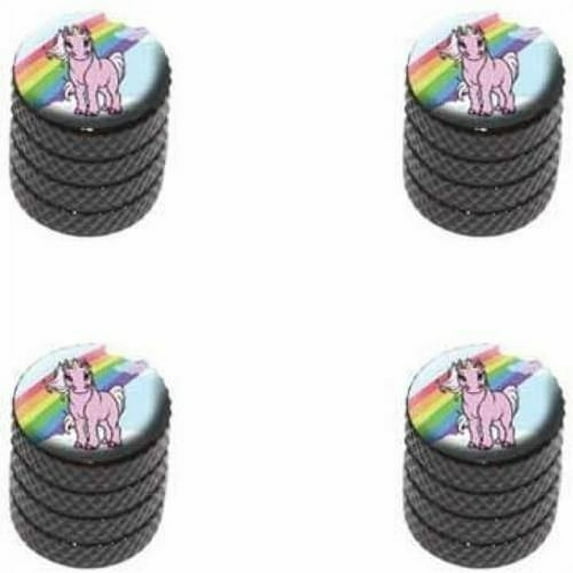 Pink Unicorn on Cloud Rainbow Pony Tire Rim Wheel Aluminum Valve Stem Caps, Multiple Colors