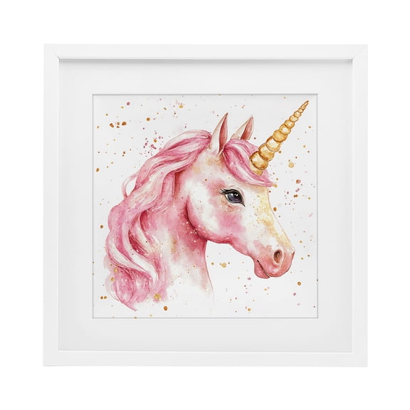 Stupell Industries Pink Unicorn with Paint Splatter White Framed Print Under Glass, design by Creative Studio