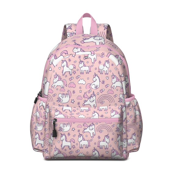 Pink Unicorns Backpack for School,Schoolbag with Adjustable Shoulder Straps & Padded Back,13.4"x11"x4.7"