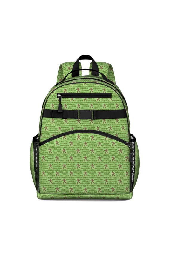 Green Bigfoot Pattern Backpack for School,Cute School Bag,Schoolbag with Adjustable Shoulder Straps & Padded Back,15.25"x11.5"x5.25"