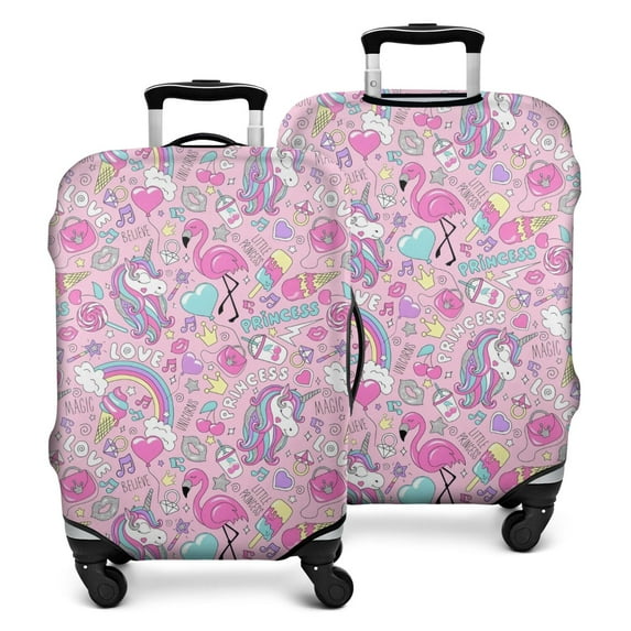 Pink Unicorns Flamingos Pattern Luggage Cover Fashion Suitcase Cover Baggage Covers Fit 25-28 Inch Luggage (Go Travel)