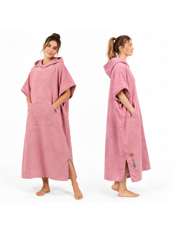 Pink Unisex Adult Microfiber Surf Poncho Changing Robe Hooded Towel
