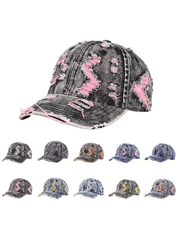 Pink Unisex Vintage Washed Distressed Baseball-Cap Ball Caps Women Polyester,Cotton Adjustable Lightweight Curved Brim One Size