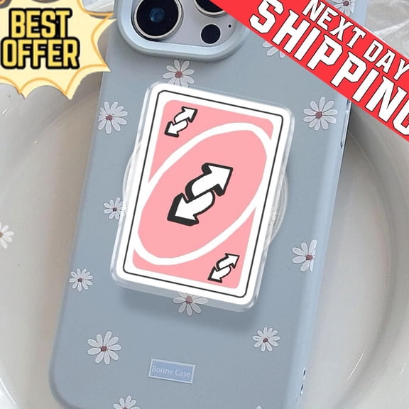 Pink Uno Reverse Card Phone, Y2K Meme Phone Grip, Everyday Style Phone Holder, E-Reader Accessory