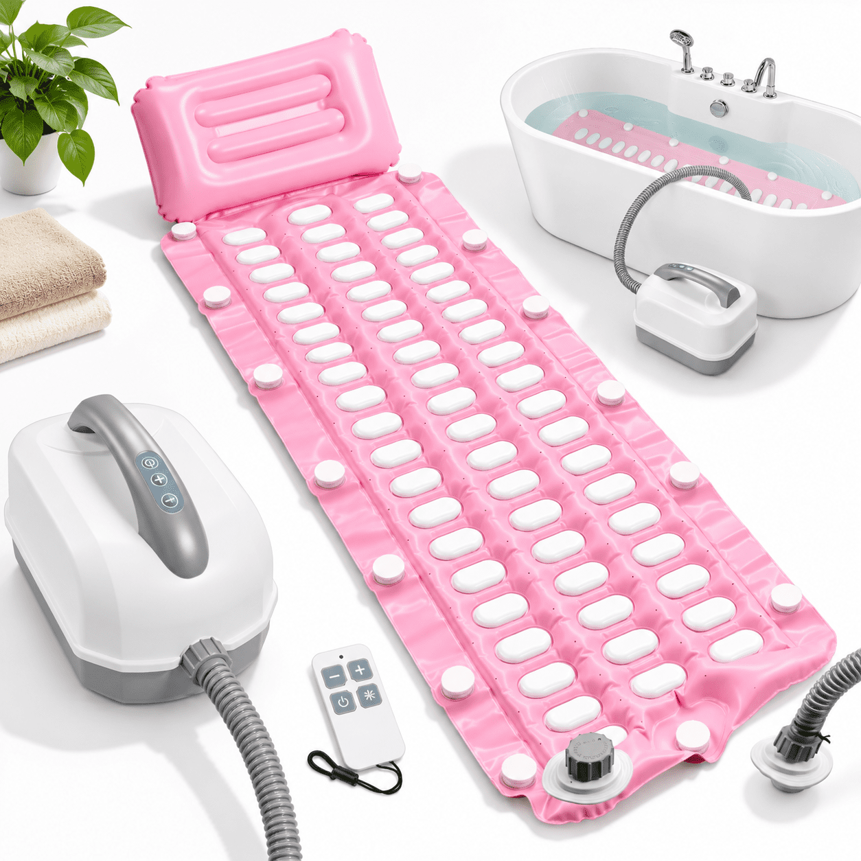 Remote Flash Setup Pink Upgraded Bathtub Spa Mat with Remote Control, 6 Adjustable Massage ...