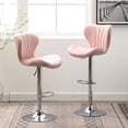 thumbnail image 1 of Pink Upholstered Barstool Set, 2 Units | 360-Degree Rotation and Height Control | Wavy Seat with Thick Foam | Footrest for Relaxed Bar Sitting, 1 of 7
