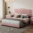 thumbnail image 1 of Pink Upholstered Bed Frame - Queen Size Modern Velvet Platform With Headboard And Rivets Rivet Decoration, 1 of 7