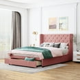 thumbnail image 1 of Pink Upholstered Queen Size Storage Bed With Wingback Headboard And Ample Drawer On Platform Velvet Upholstery - Strong Contemporary, 1 of 7