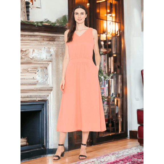 Pink, V- Neck, Stripped, Wrap Dress
