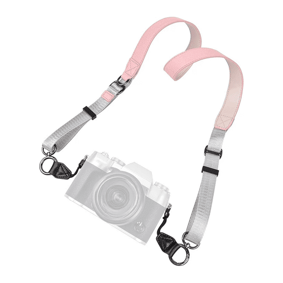 Pink V-Ring Camera Strap Adjustable PU Polyester Shoulder Neck Strap with Quick Release, 90110cm Detachable Crossbody Strap for DSLR, Mirrorless & Compact Cameras