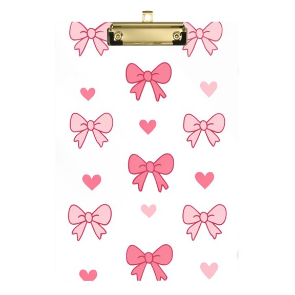 Pink Valentine Hearts Bows Acrylic Clipboard Drawing Board with Hook Writing Pad File Storage A4 Size Gold 12.5" x 9"