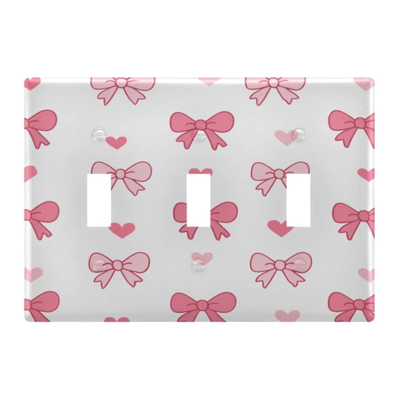 Pink Valentine Hearts Bows Light Switch Cover Electrical Outlet Cover Replaceable Wall Plates 3-Gang