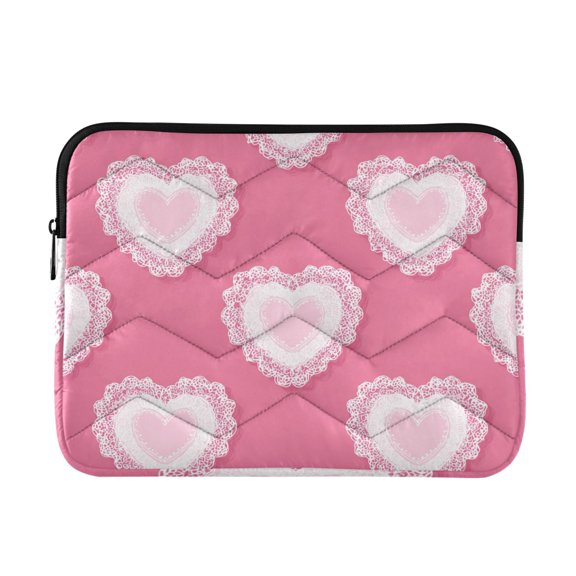 Pink Valentine Hearts with Lace Quilted Laptop Protective Cases Computer Sleeves Tablet Bags Briefcases M