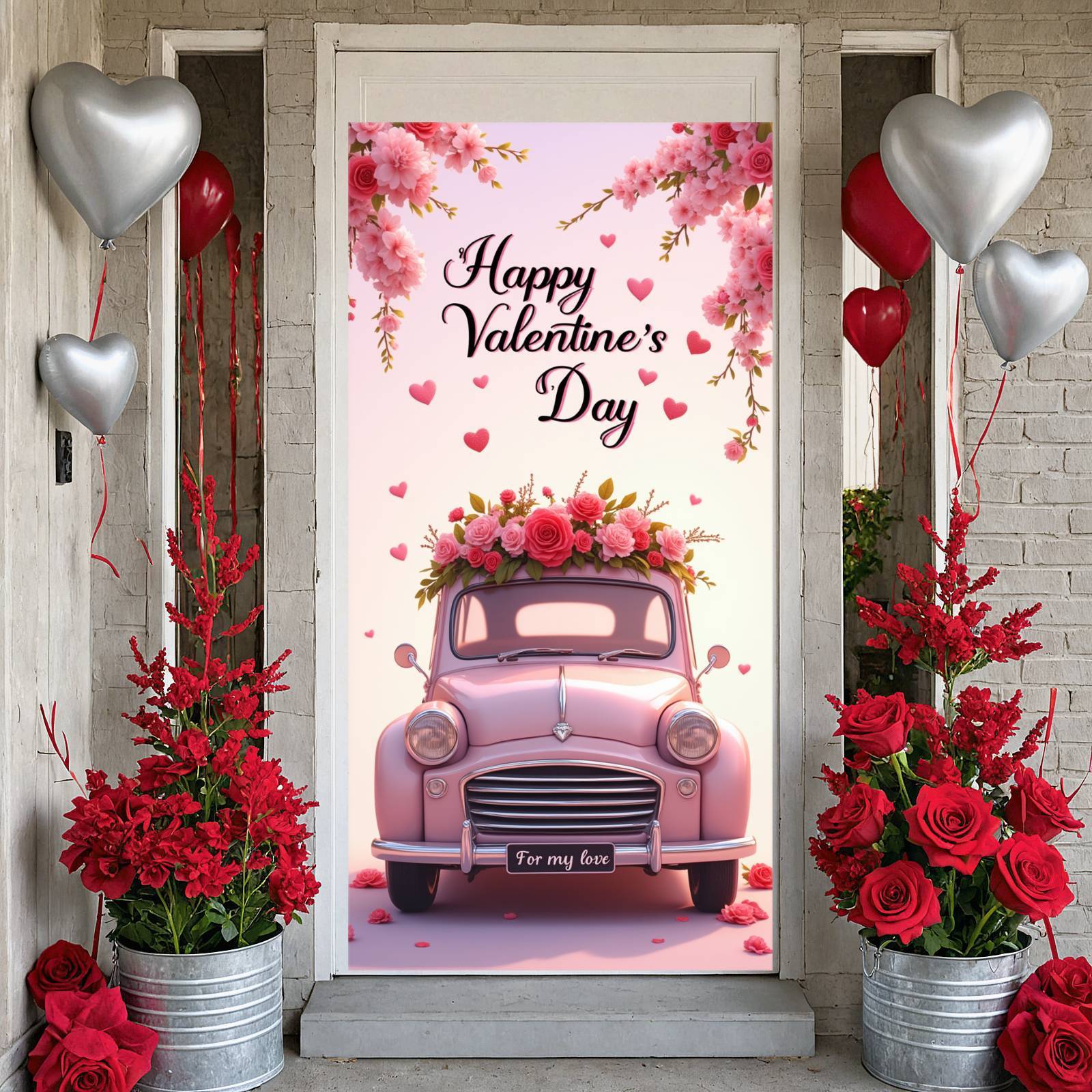 Date Backdrop Pink Valentine's Banner Rose Decor Heart Backdrop Heart Pattern ...